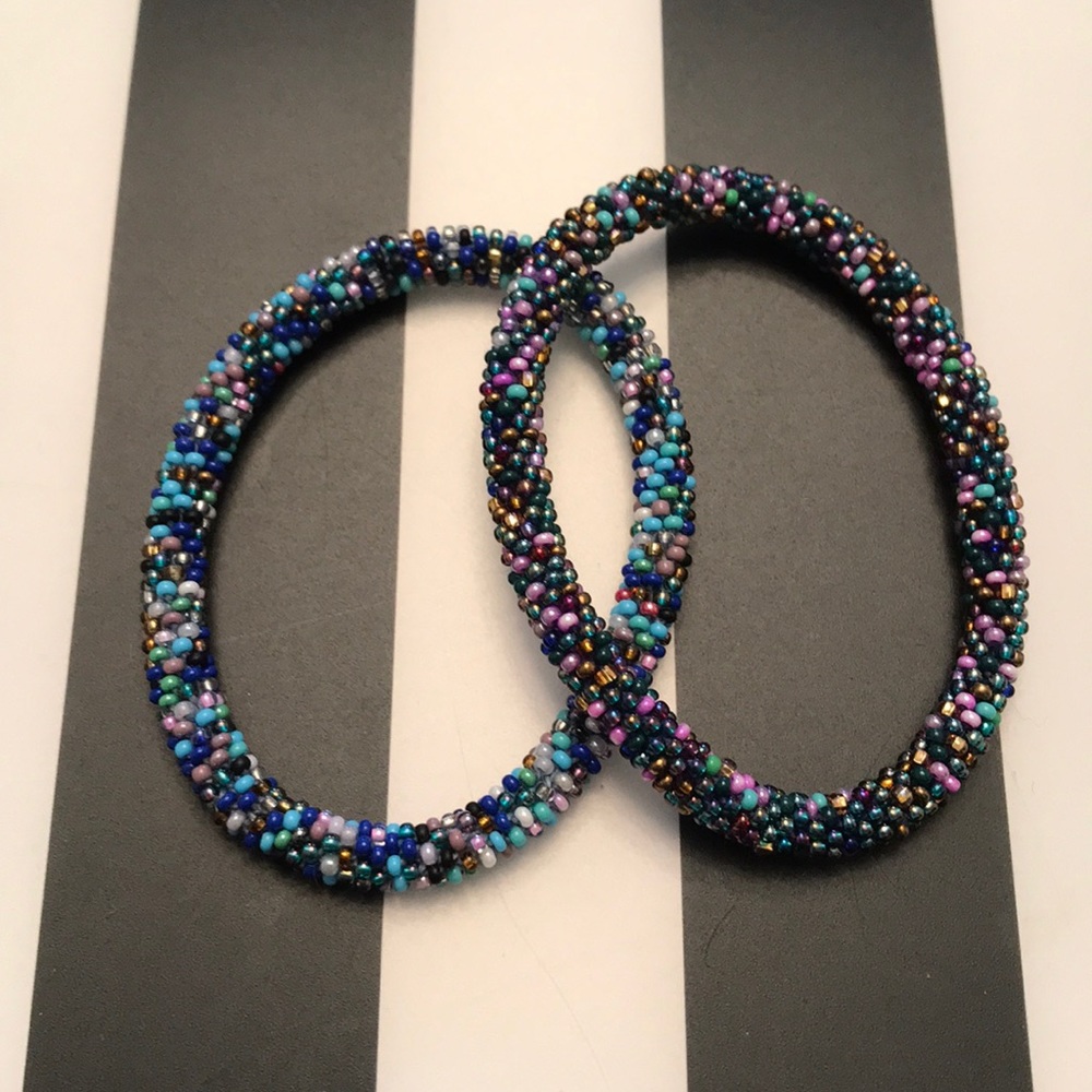 Blue and teal seed bead bracelets